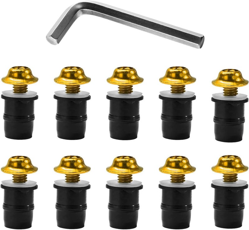 MUQIDA 10 PCS Motorcycle Windshield Bolts Screws Kit, Aluminum Alloy Motorbike Windscreen Body Fasteners, Universal Windshield Mounting Bolts with Wrench for Motorcycle Fairings (Golden) - Image 1